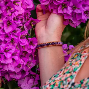 Bracelet en pierres Améthyste et cuir véritable femme Sloya Facelia image-4