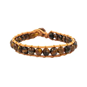 Tijgeroog stenen armband van echt leer voor dames Sloya Facelia image-0