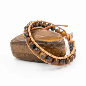 Tijgeroog stenen armband van echt leer voor dames Sloya Facelia image-1