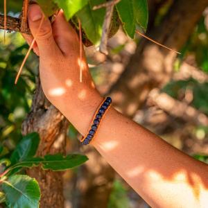 Lapis Lazuli stone bracelet with genuine leather for women Sloya Facelia image-1