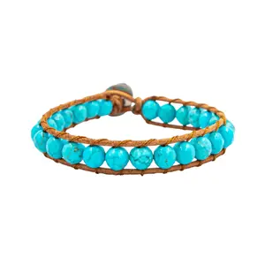 Bracelet en pierres et cuir véritable femme Sloya Facelia image-0