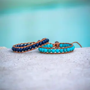 Bracelet en pierres et cuir véritable femme Sloya Facelia image-1
