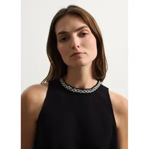 Kurzes Kleid mit Rundhalsausschnitt und Strassdetails Damen Stefanel image-4