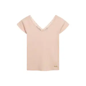 Women's V-neck T-shirt Superdry Ess Lace Trim image-0