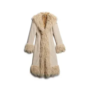 Long Afghan Coat with Faux Fur Lining for Women Superdry image-0