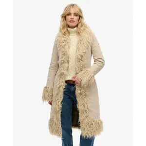 Long Afghan Coat with Faux Fur Lining for Women Superdry image-1