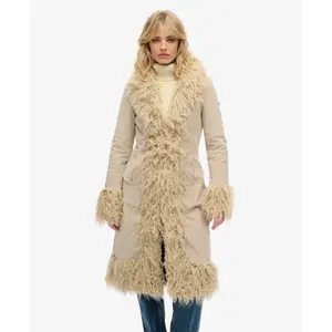 Long Afghan Coat with Faux Fur Lining for Women Superdry image-2