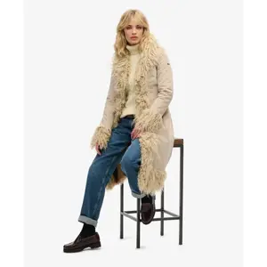 Long Afghan Coat with Faux Fur Lining for Women Superdry image-4