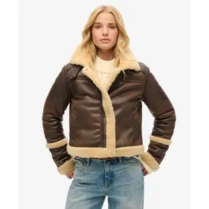 Kurze Damen-Fliegerjacke aus Kunstschaffell Superdry image-3
