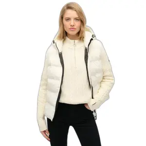 Hooded puffer jacket with knitted sleeves for women Superdry image-4