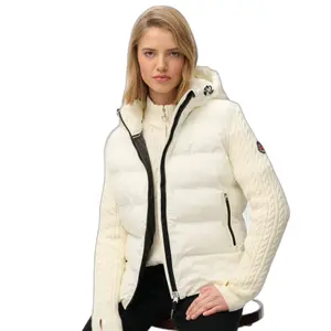 Hooded puffer jacket with knitted sleeves for women Superdry image-3