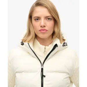 Hooded puffer jacket with knitted sleeves for women Superdry image-6