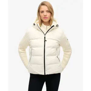 Hooded puffer jacket with knitted sleeves for women Superdry image-1