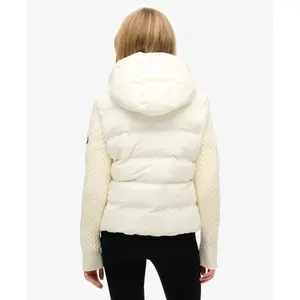 Hooded puffer jacket with knitted sleeves for women Superdry image-5