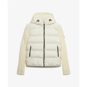 Hooded puffer jacket with knitted sleeves for women Superdry image-0