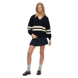 Striped oversized V-neck jumper for women Superdry image-1