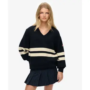 Striped oversized V-neck jumper for women Superdry image-2