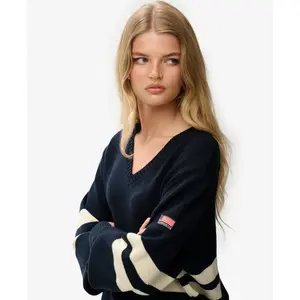 Striped oversized V-neck jumper for women Superdry image-5