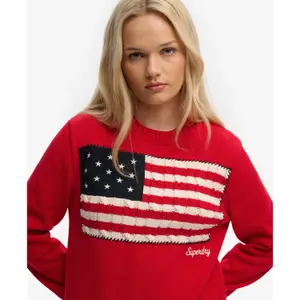 Women's round neck sweater with Americana flag Superdry Athletic Essentials image-4