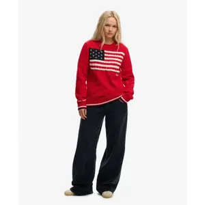 Women's round neck sweater with Americana flag Superdry Athletic Essentials image-1