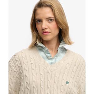 Oversized V-neck cable knit jumper for women Superdry image-3