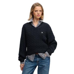 Oversized V-neck cable knit jumper for women Superdry image-0