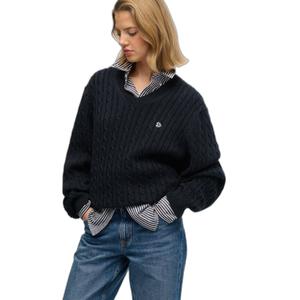 Oversized V-neck cable knit jumper for women Superdry image-1