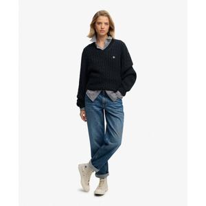 Oversized V-neck cable knit jumper for women Superdry image-2