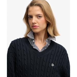 Oversized V-neck cable knit jumper for women Superdry image-3