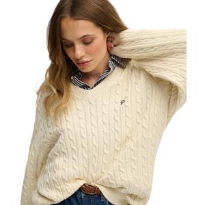 Oversized V-neck cable knit jumper for women Superdry image-1
