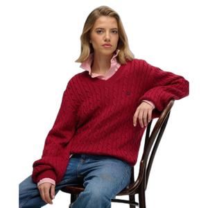 Oversized V-neck cable knit jumper for women Superdry image-1