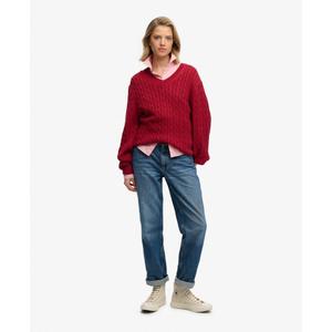 Oversized V-neck cable knit jumper for women Superdry image-2