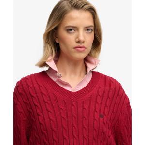 Oversized V-neck cable knit jumper for women Superdry image-3