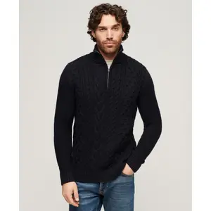 Pull demi zip en tricot Superdry Jacob Cable image-1