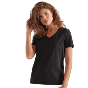 Dames t-shirt met v-hals en borstzakje Superdry image-0