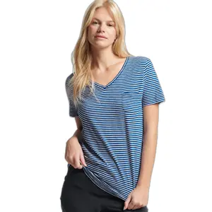 Organic cotton t-shirt with v-neck and chest pocket for girls Superdry image-0