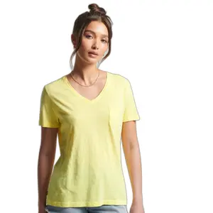 Organic cotton t-shirt with v-neck and chest pocket for girls Superdry image-0