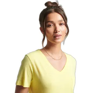 Organic cotton t-shirt with v-neck and chest pocket for girls Superdry image-1