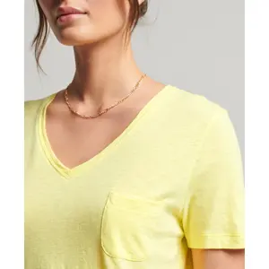 Organic cotton t-shirt with v-neck and chest pocket for girls Superdry image-2