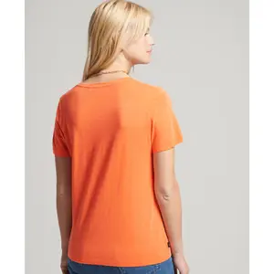 Organic cotton t-shirt with v-neck and chest pocket for girls Superdry image-2