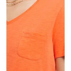 Organic cotton t-shirt with v-neck and chest pocket for girls Superdry image-3