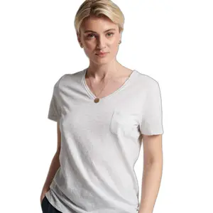 Organic cotton girl's v-neck and chest pocket t-shirt Superdry Studios image-0