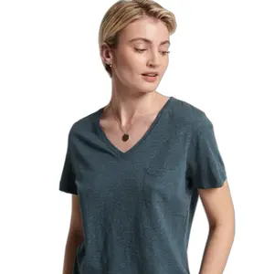 Organic cotton girl's v-neck and chest pocket t-shirt Superdry Studios image-0