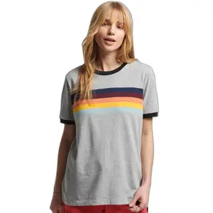 Girl's striped T-shirt with contrasting edges Superdry Vintage Cali image-0