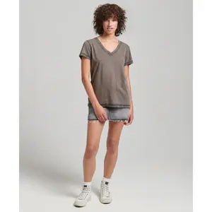 Organic cotton v-neck t-shirt for girls Superdry Essential image-5