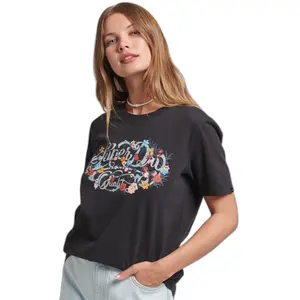 Floral T-shirt with girl inscription Superdry image-0