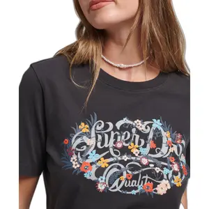 Floral T-shirt with girl inscription Superdry image-1