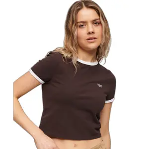 T-shirt court à bords contrastants coton biologique logique femme Superdry image-0