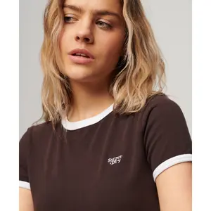 T-shirt court à bords contrastants coton biologique logique femme Superdry image-3