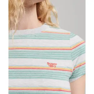 T-shirt curta às riscas para mulher Superdry Vintage image-4